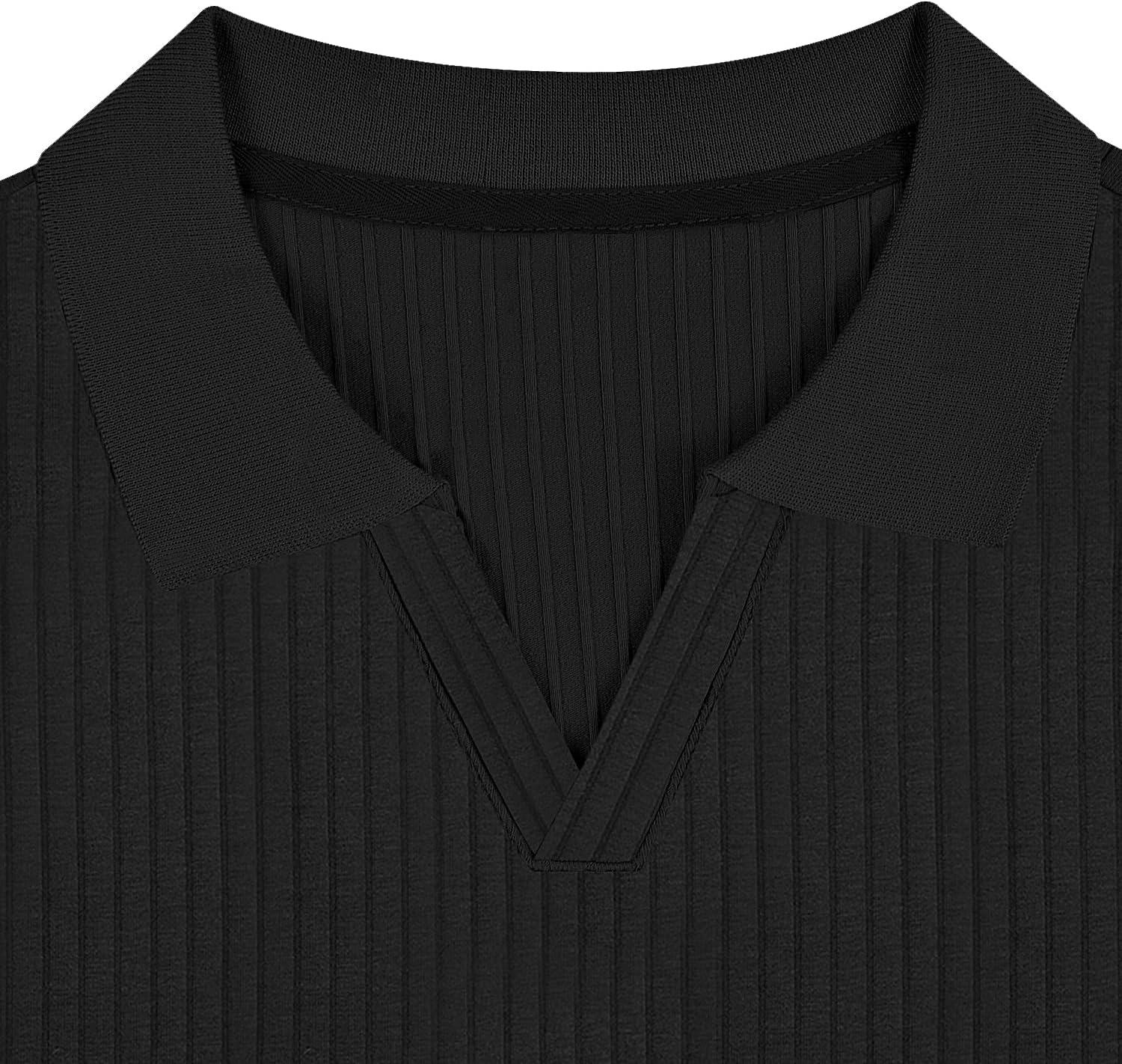 Men's Slim Fit Muscle V Neck Polo Shirt - Short Long Sleeve Cotton Golf Tee - Picture 86 of 162