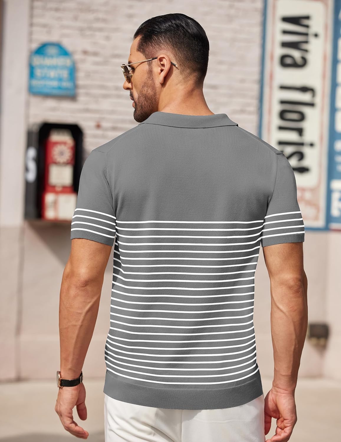 Camisa polo ligera a rayas para hombre - Camiseta de golf informal manga corta con cuello - Imagen 154 de 164