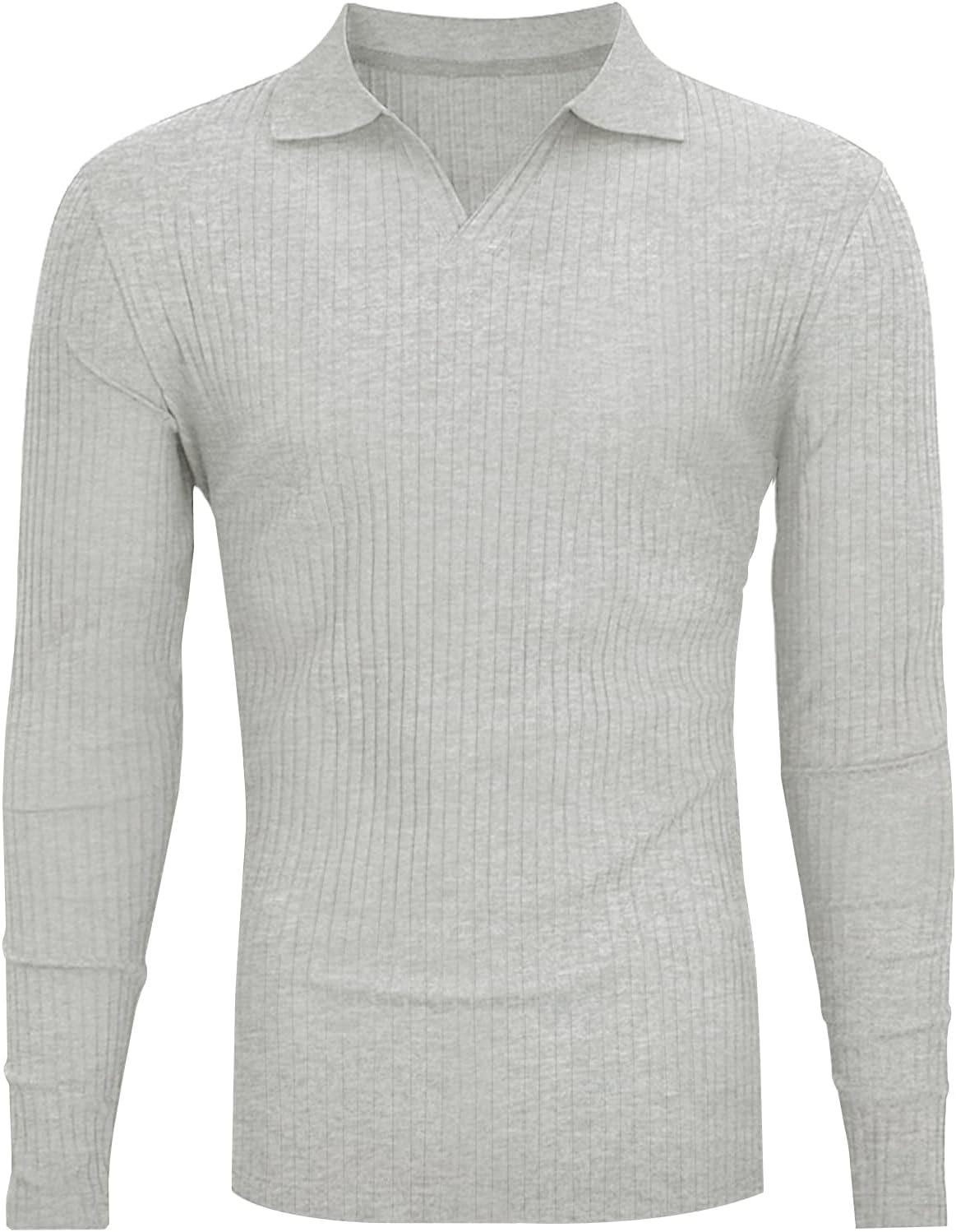 Men's Slim Fit Muscle V Neck Polo Shirt - Short Long Sleeve Cotton Golf Tee - Picture 89 of 162