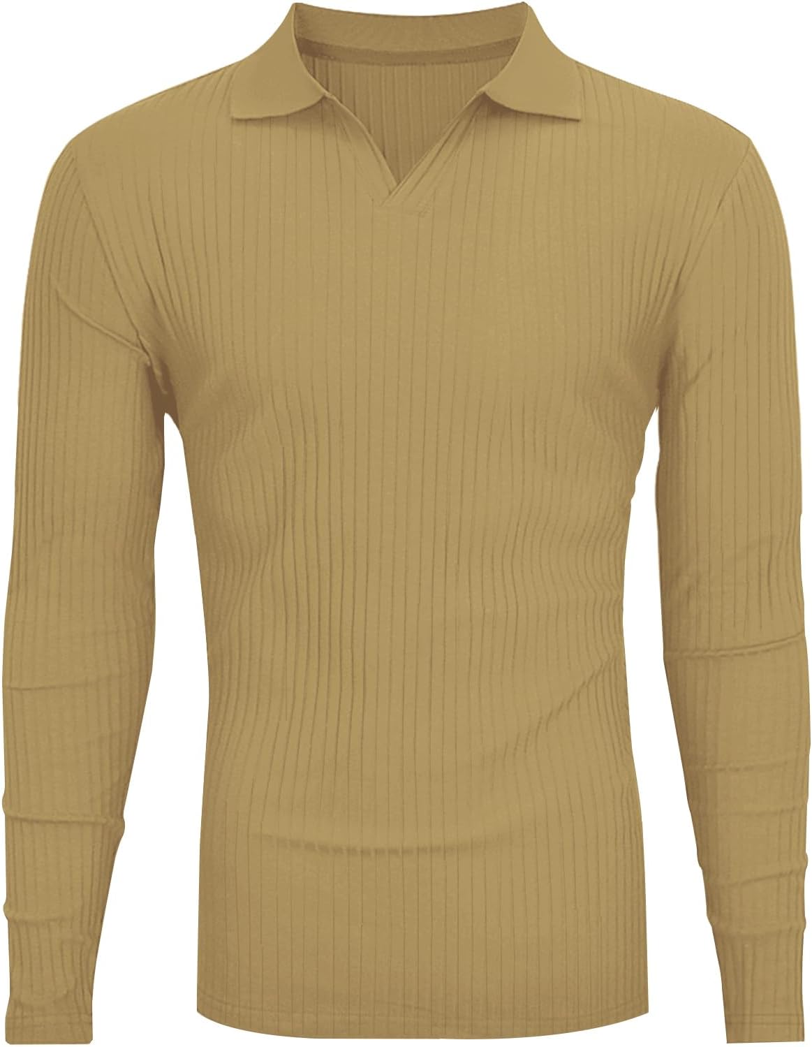 Men's Slim Fit Muscle V Neck Polo Shirt - Short Long Sleeve Cotton Golf Tee - Picture 92 of 162