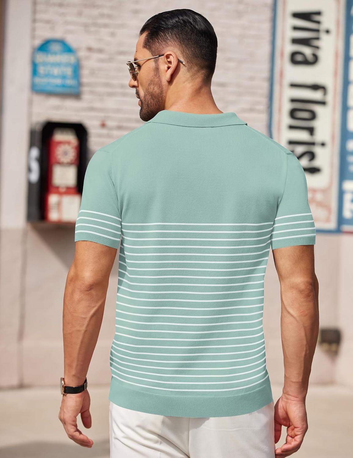 Camisa polo ligera a rayas para hombre - Camiseta de golf informal manga corta con cuello - Imagen 160 de 164