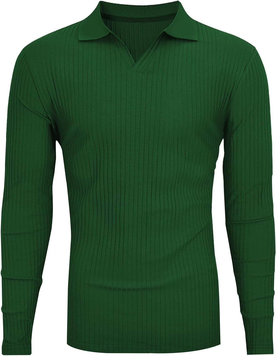 Men's Slim Fit Muscle V Neck Polo Shirt - Short Long Sleeve Cotton Golf Tee - Picture 101 of 162