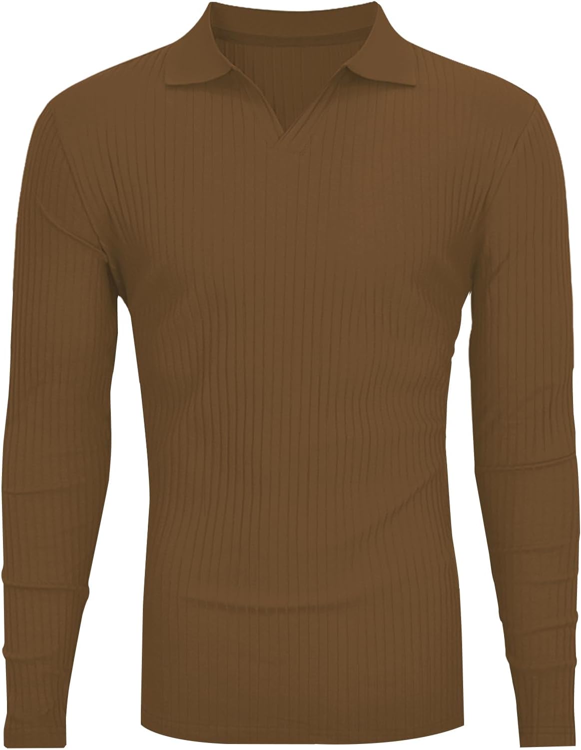 Men's Slim Fit Muscle V Neck Polo Shirt - Short Long Sleeve Cotton Golf Tee - Picture 119 of 162