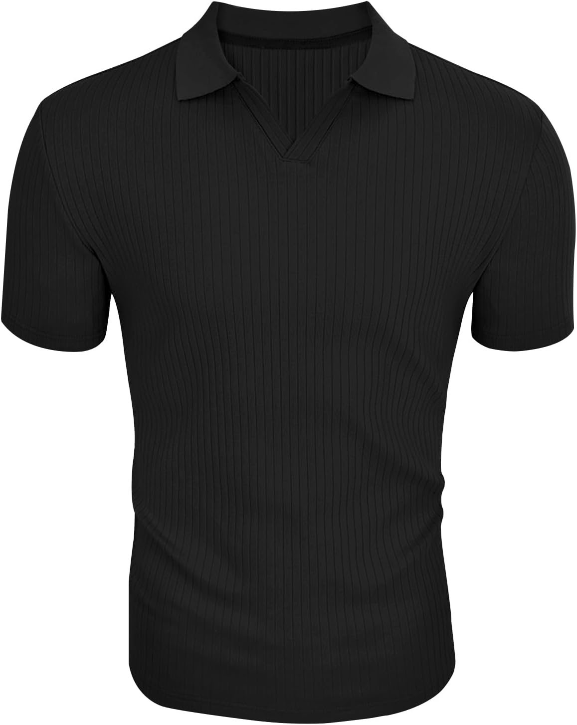 Men's Slim Fit Muscle V Neck Polo Shirt - Short Long Sleeve Cotton Golf Tee - Picture 125 of 162