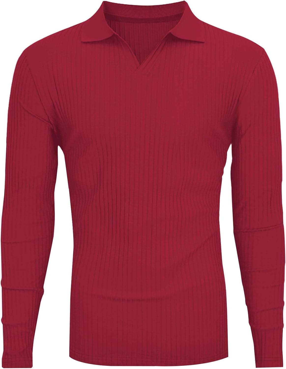 Men's Slim Fit Muscle V Neck Polo Shirt - Short Long Sleeve Cotton Golf Tee - Picture 128 of 162