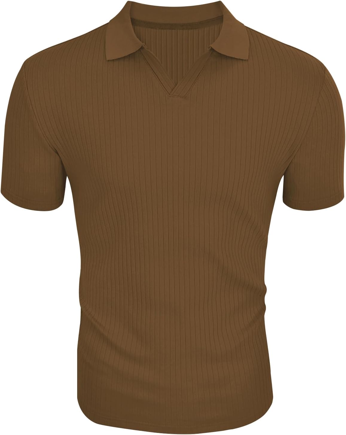 Men's Slim Fit Muscle V Neck Polo Shirt - Short Long Sleeve Cotton Golf Tee - Picture 131 of 162