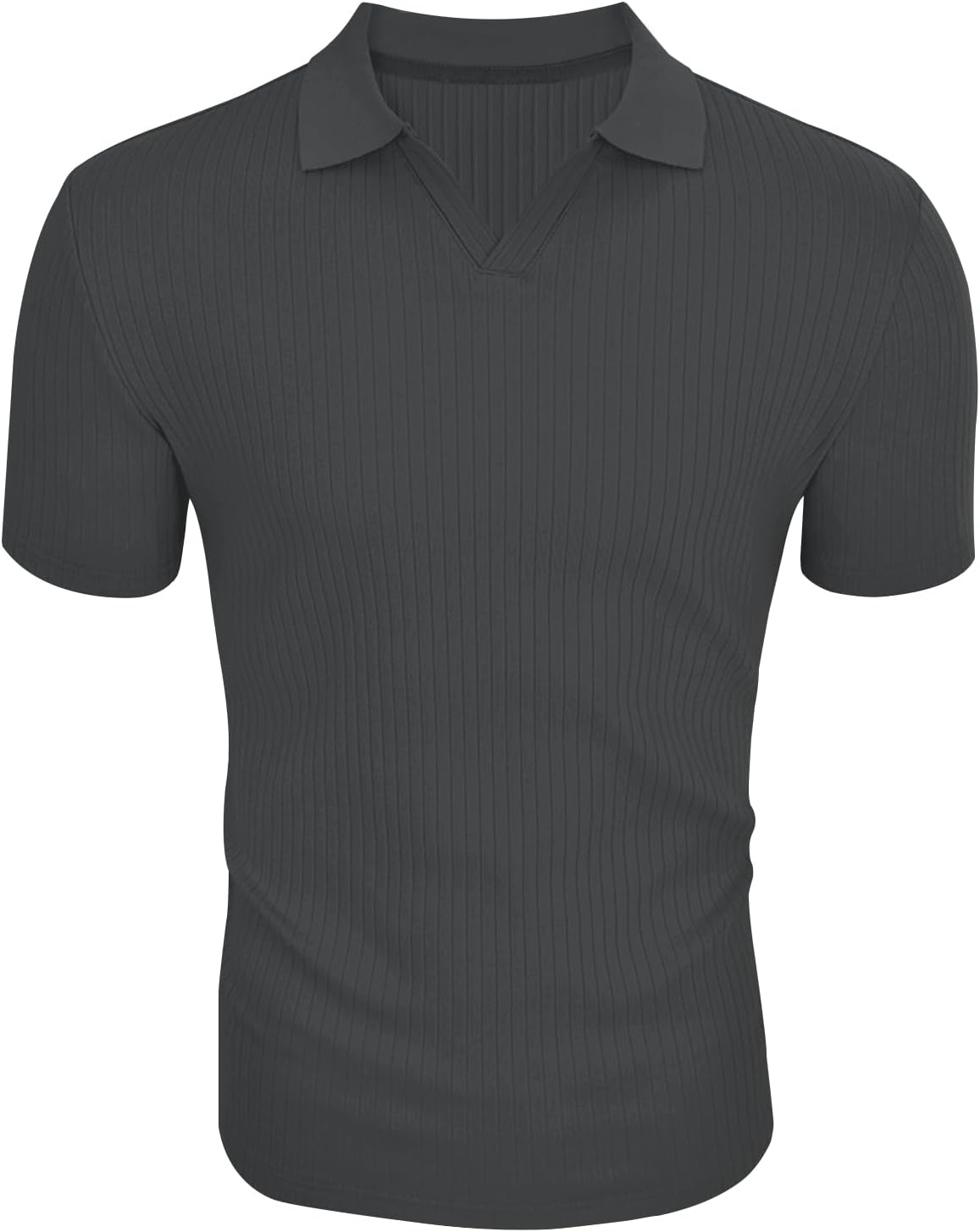 Men's Slim Fit Muscle V Neck Polo Shirt - Short Long Sleeve Cotton Golf Tee - Picture 134 of 162