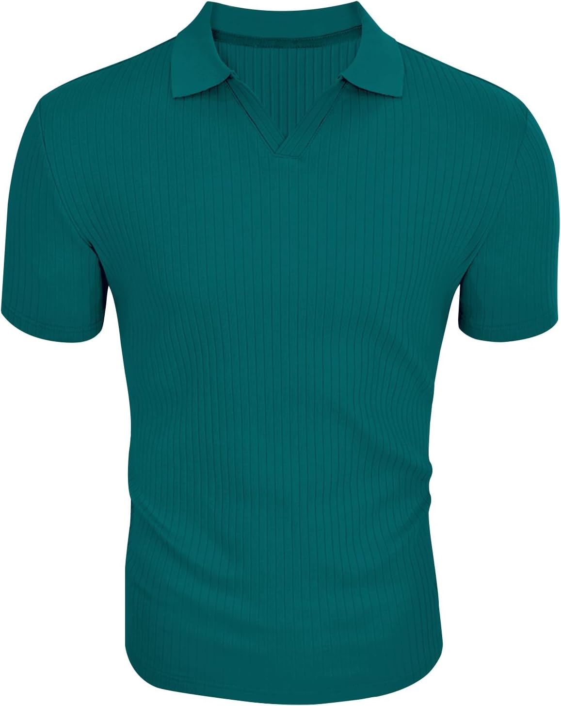 Men's Slim Fit Muscle V Neck Polo Shirt - Short Long Sleeve Cotton Golf Tee - Picture 137 of 162
