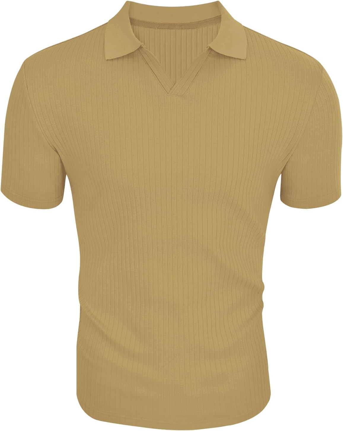 Men's Slim Fit Muscle V Neck Polo Shirt - Short Long Sleeve Cotton Golf Tee - Picture 152 of 162