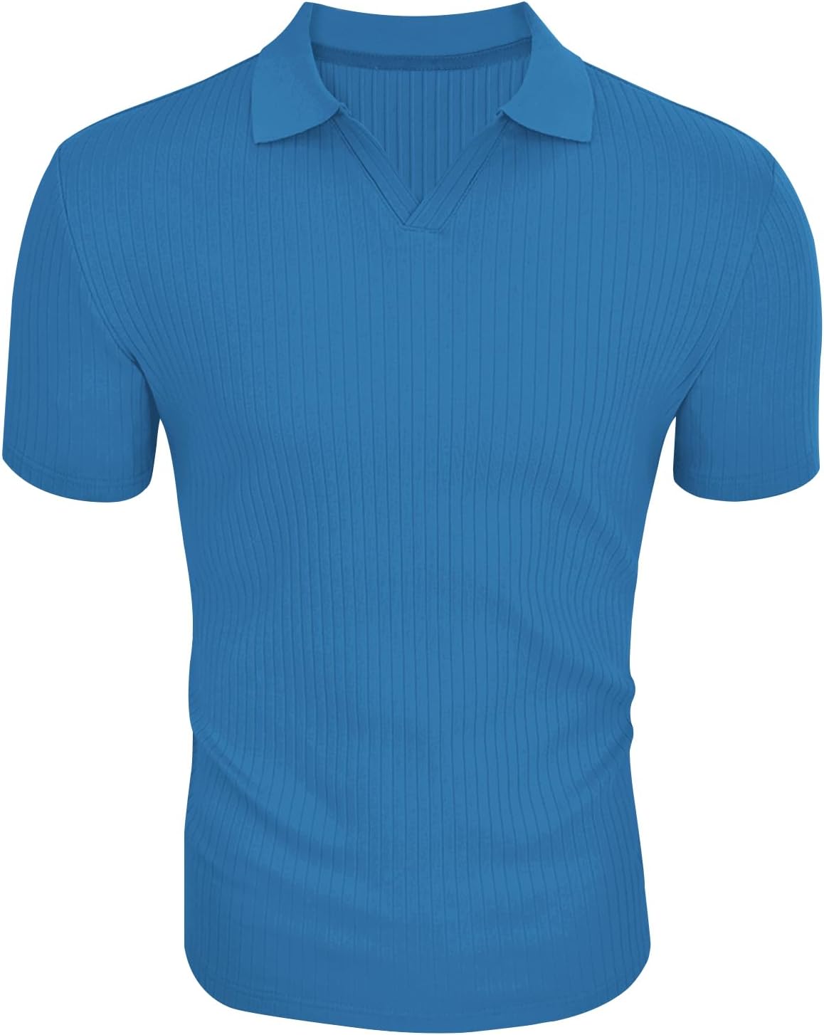 Men's Slim Fit Muscle V Neck Polo Shirt - Short Long Sleeve Cotton Golf Tee - Picture 155 of 162