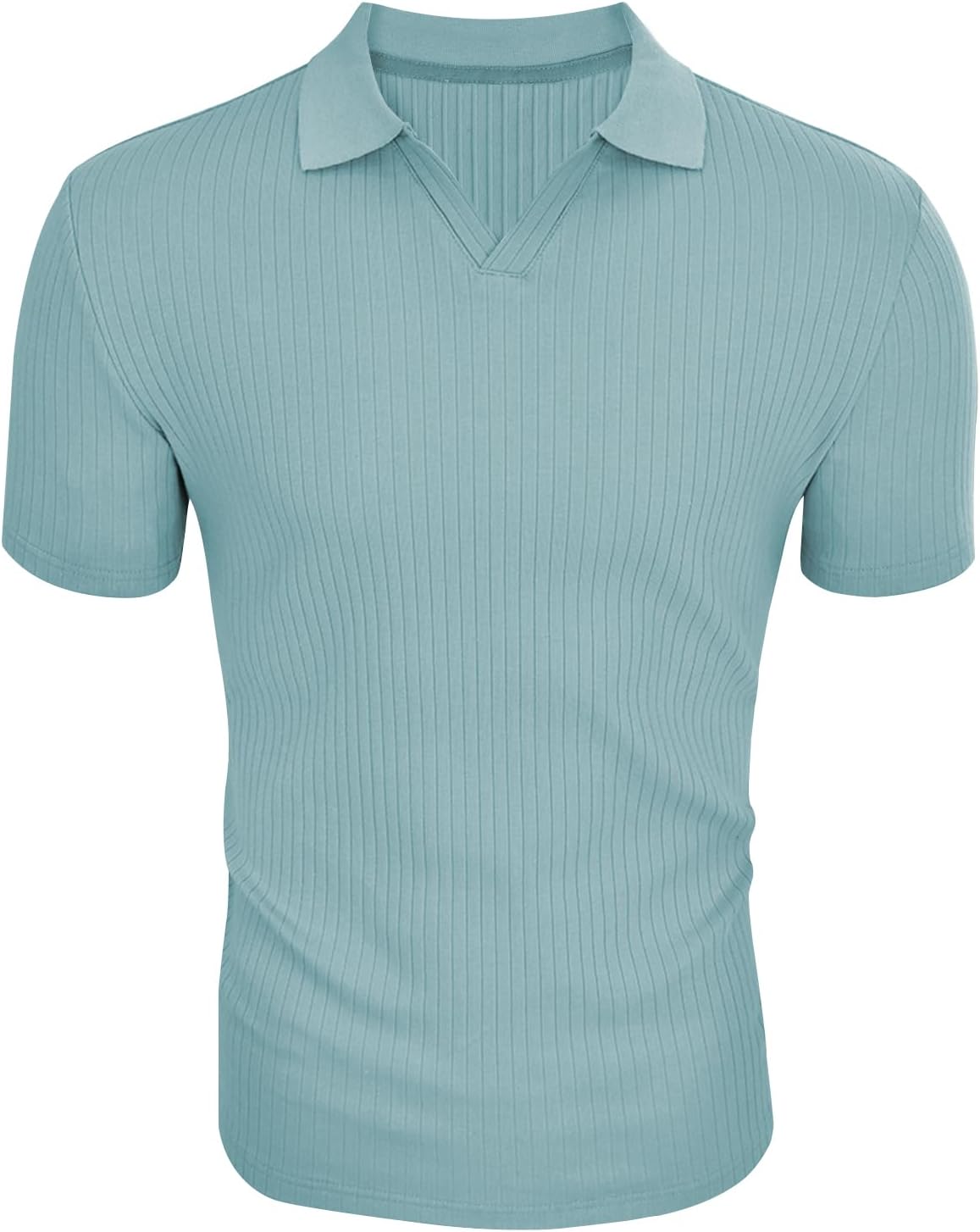 Men's Slim Fit Muscle V Neck Polo Shirt - Short Long Sleeve Cotton Golf Tee - Picture 158 of 162