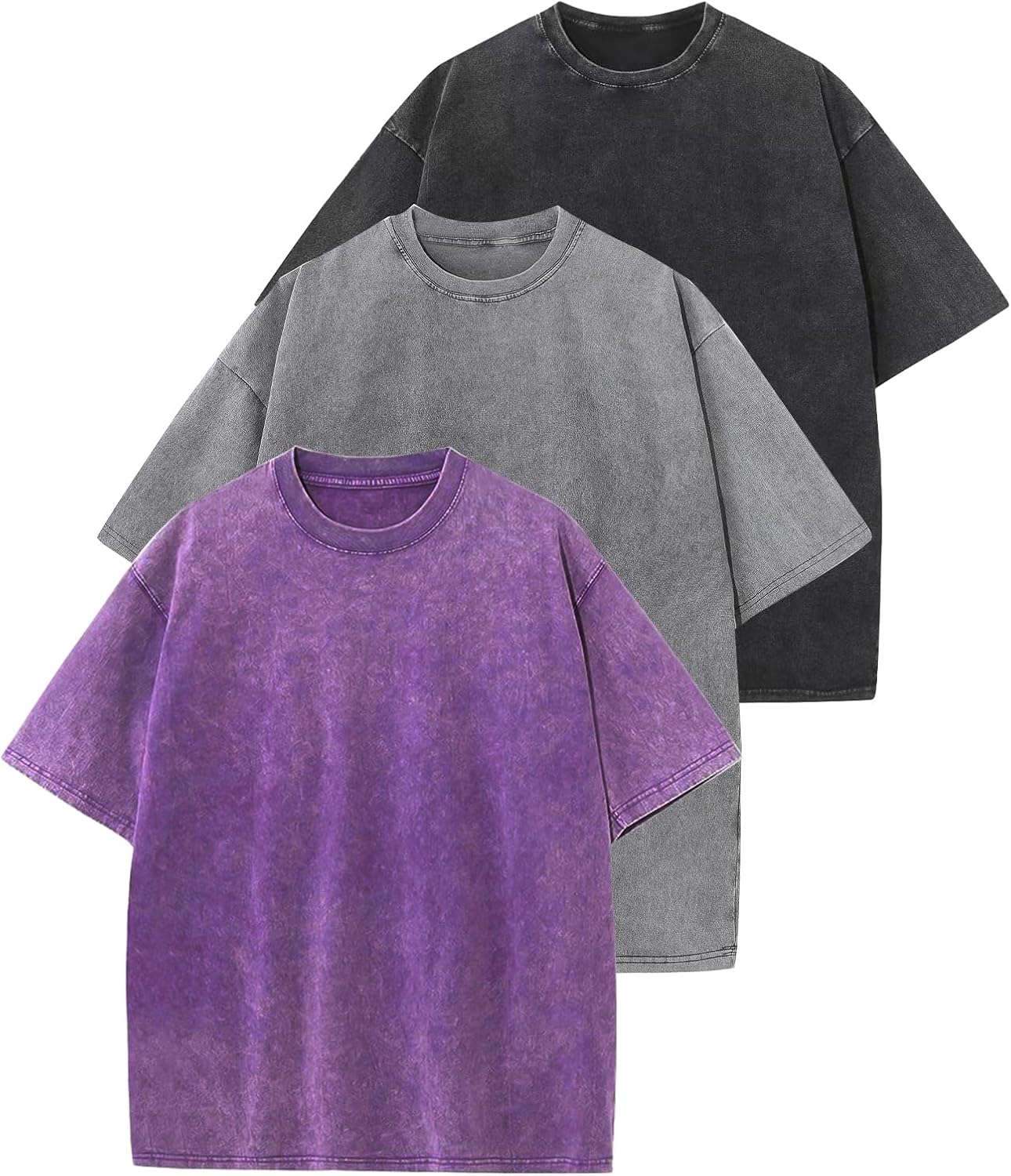 3er Pack Herren Oversize Vintage T-Shirts - Loose Fit Freizeit Kurzarm Oberteile - Bild 51 von 103