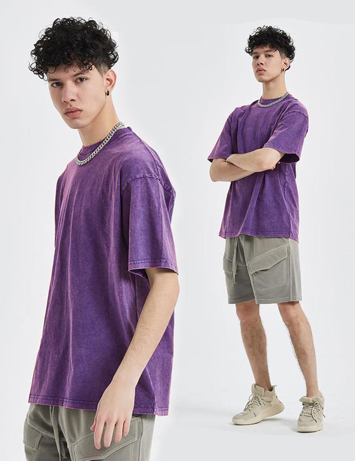 3er Pack Herren Oversize Vintage T-Shirts - Loose Fit Freizeit Kurzarm Oberteile - Bild 54 von 103