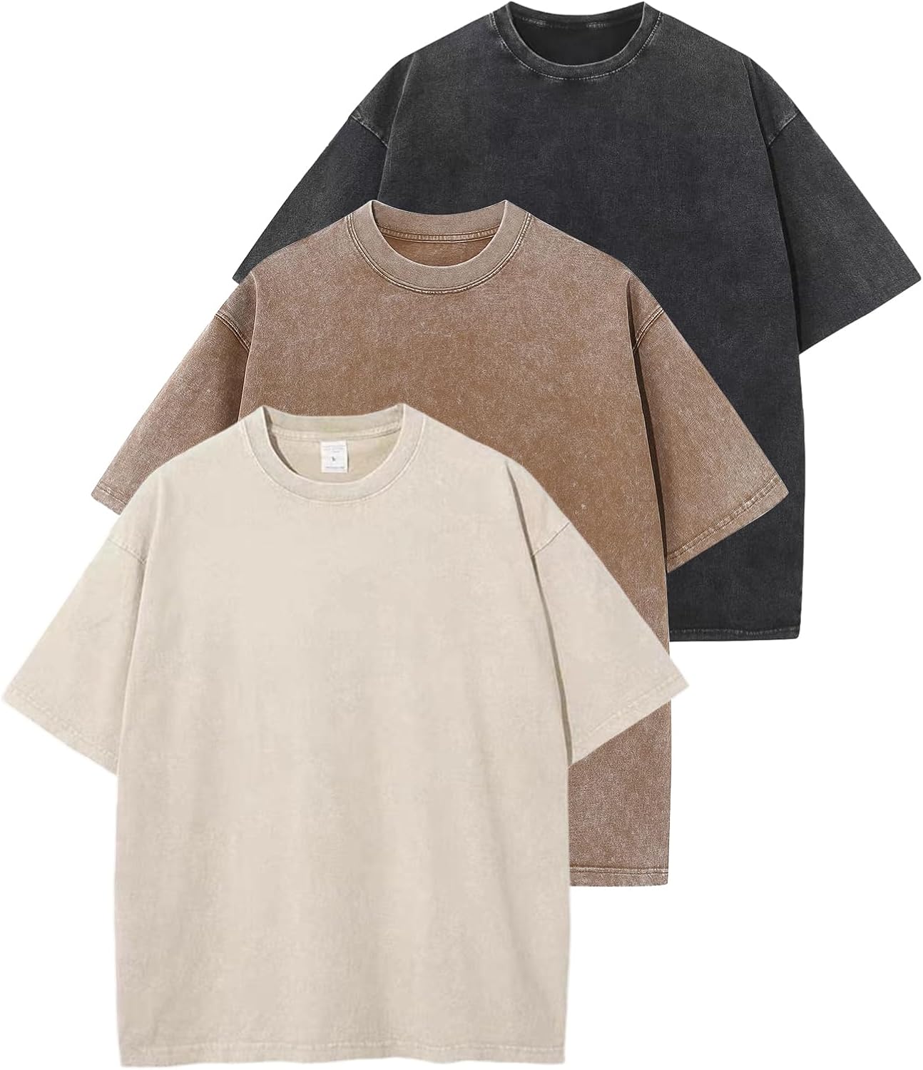 3er Pack Herren Oversize Vintage T-Shirts - Loose Fit Freizeit Kurzarm Oberteile - Bild 56 von 103