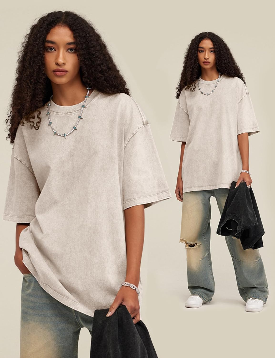 3er Pack Herren Oversize Vintage T-Shirts - Loose Fit Freizeit Kurzarm Oberteile - Bild 61 von 103