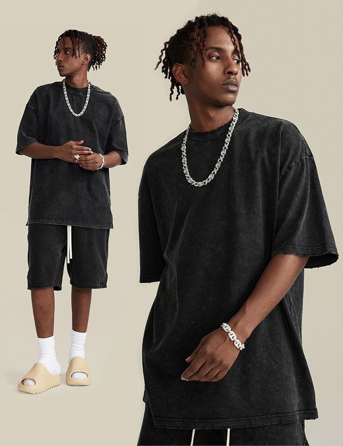 3er Pack Herren Oversize Vintage T-Shirts - Loose Fit Freizeit Kurzarm Oberteile - Bild 63 von 103