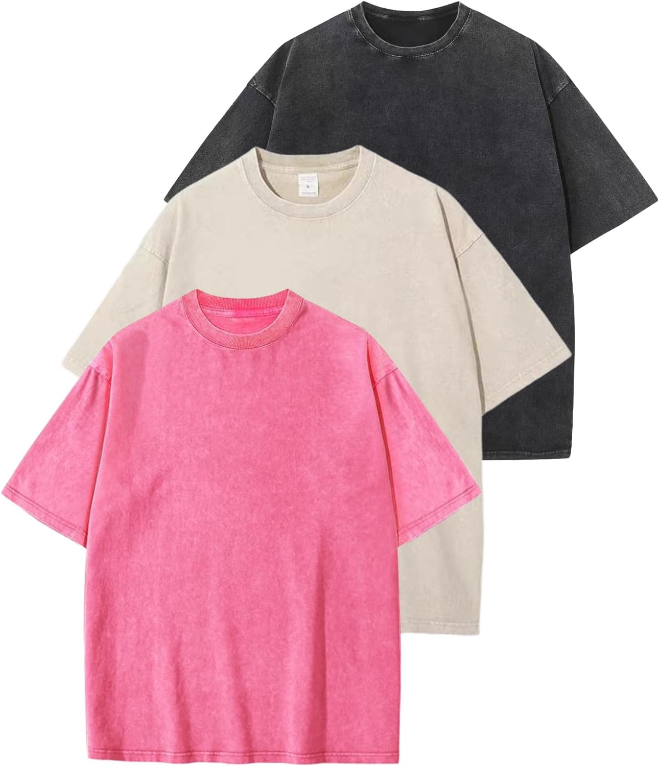 3er Pack Herren Oversize Vintage T-Shirts - Loose Fit Freizeit Kurzarm Oberteile - Bild 68 von 103
