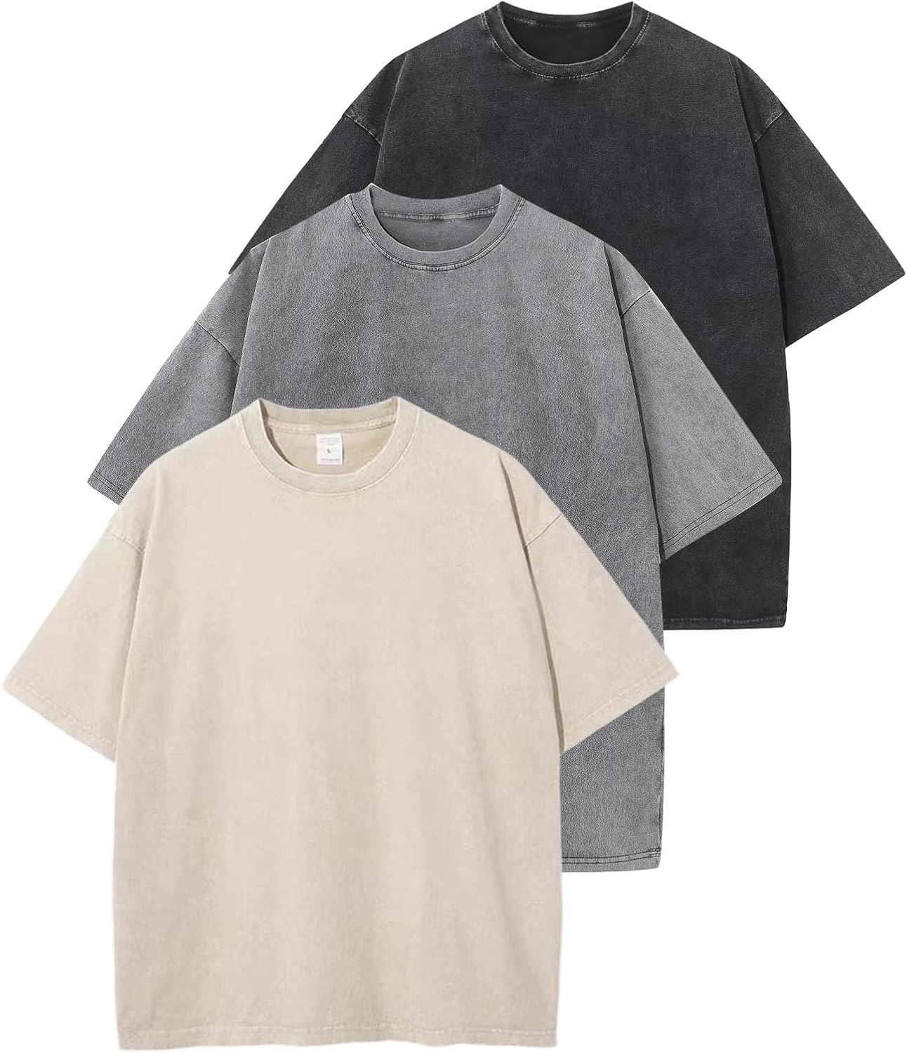 3er Pack Herren Oversize Vintage T-Shirts - Loose Fit Freizeit Kurzarm Oberteile - Bild 85 von 103