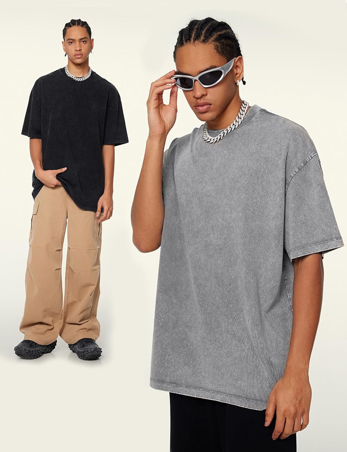 3er Pack Herren Oversize Vintage T-Shirts - Loose Fit Freizeit Kurzarm Oberteile - Bild 88 von 103