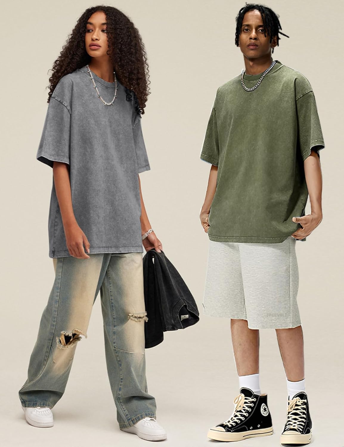 3er Pack Herren Oversize Vintage T-Shirts - Loose Fit Freizeit Kurzarm Oberteile - Bild 91 von 103