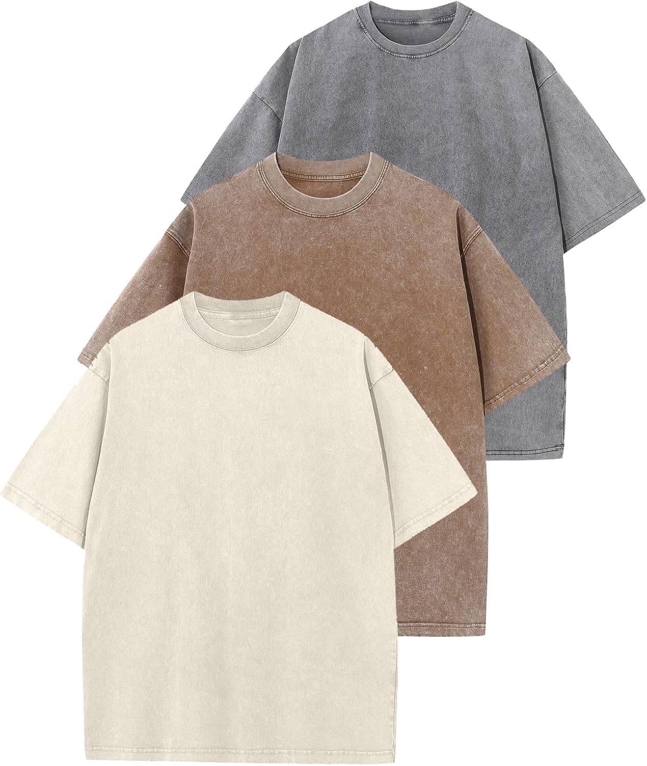 3er Pack Herren Oversize Vintage T-Shirts - Loose Fit Freizeit Kurzarm Oberteile - Bild 95 von 103