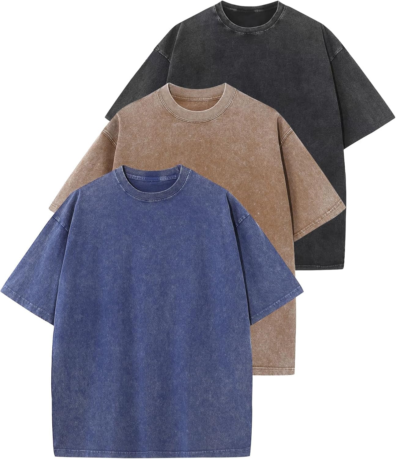 3er Pack Herren Oversize Vintage T-Shirts - Loose Fit Freizeit Kurzarm Oberteile - Bild 100 von 103