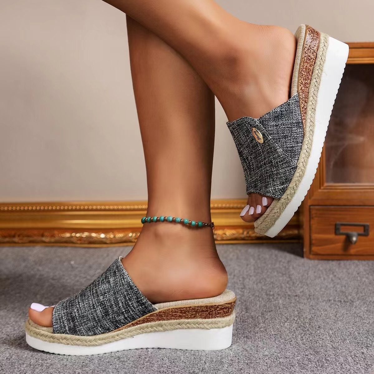 Women Wedge Espadrilles Sandal Summer Heel Ladies Slip On Platform Slipper Shoes