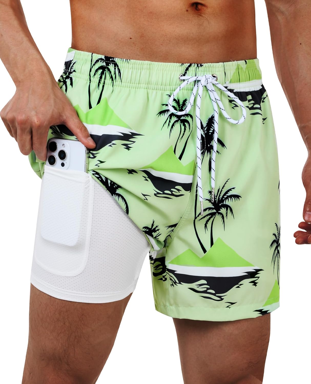 Swim Trunks Mens 5 Inch Inseam Compression Liner Short Men Bathing Suit Lined Sw - Picture 27 of 32