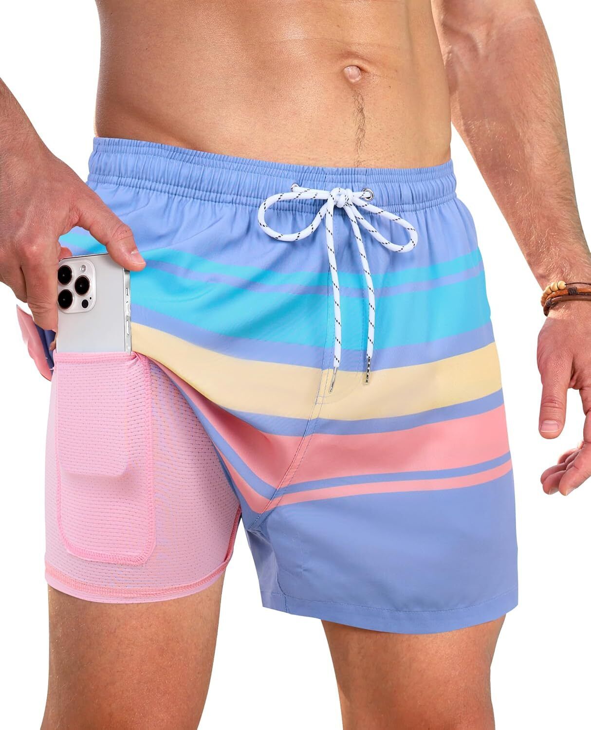 Swim Trunks Mens 5 Inch Inseam Compression Liner Short Men Bathing Suit Lined Sw - Picture 28 of 32