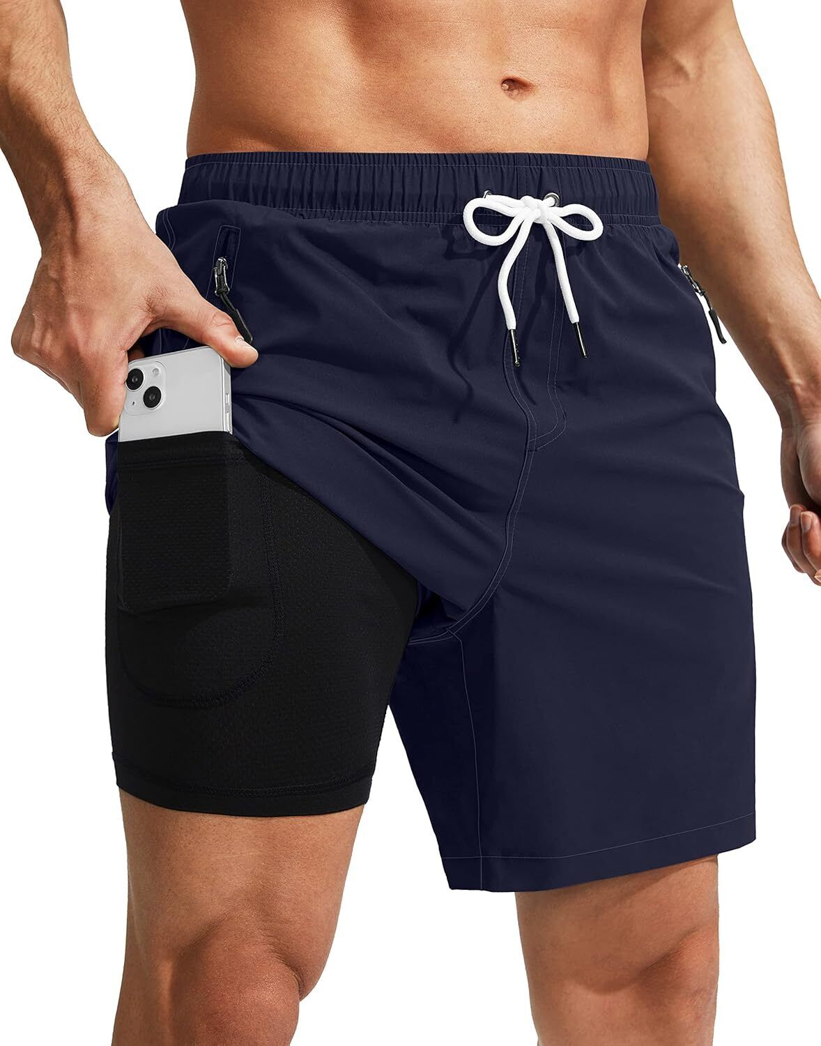 Mens Swim Trunks with Compression Liner Quick Dry Board Shorts Swimsuit Swimwear - Picture 25 of 42