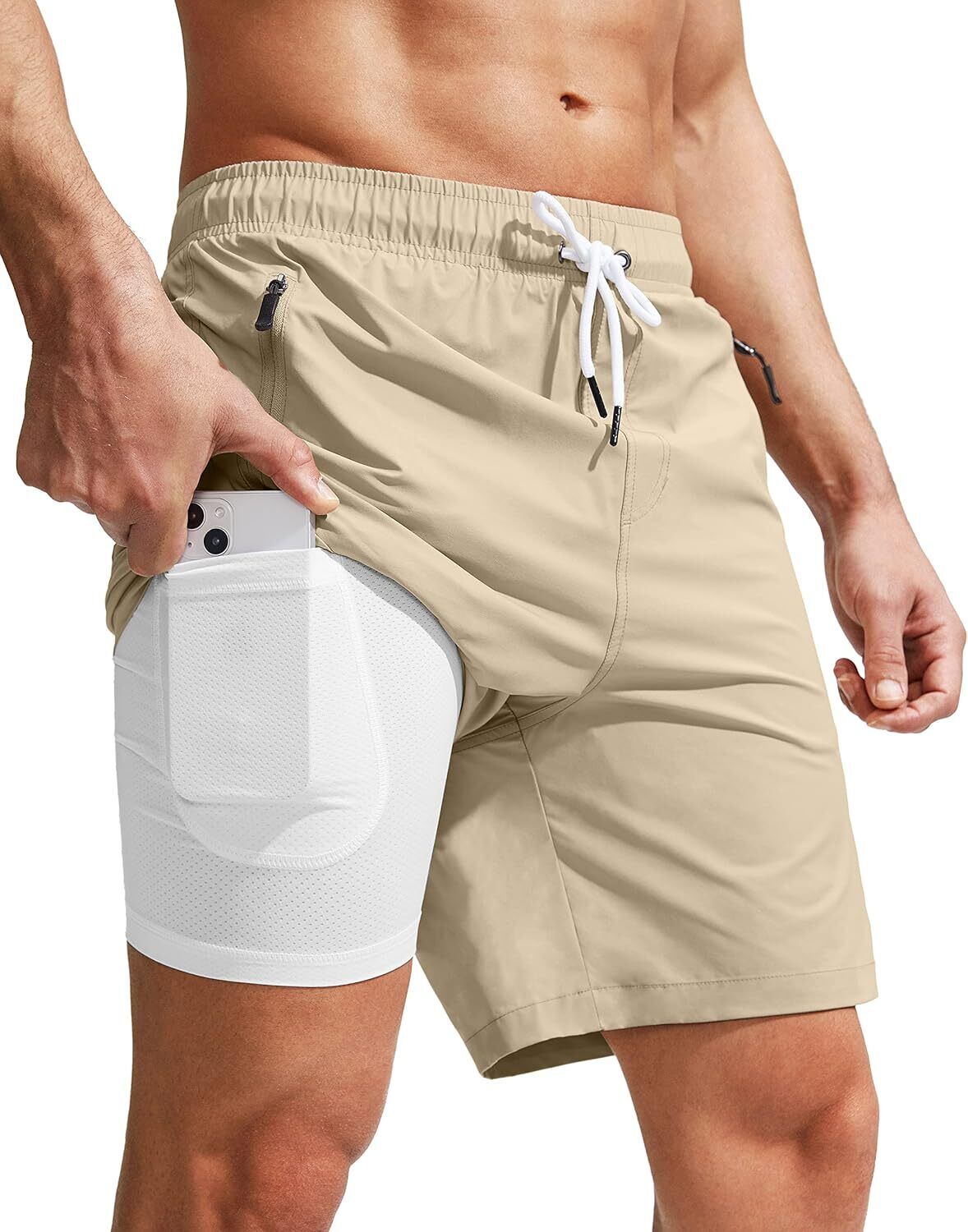 Mens Swim Trunks with Compression Liner Quick Dry Board Shorts Swimsuit Swimwear - Picture 27 of 42