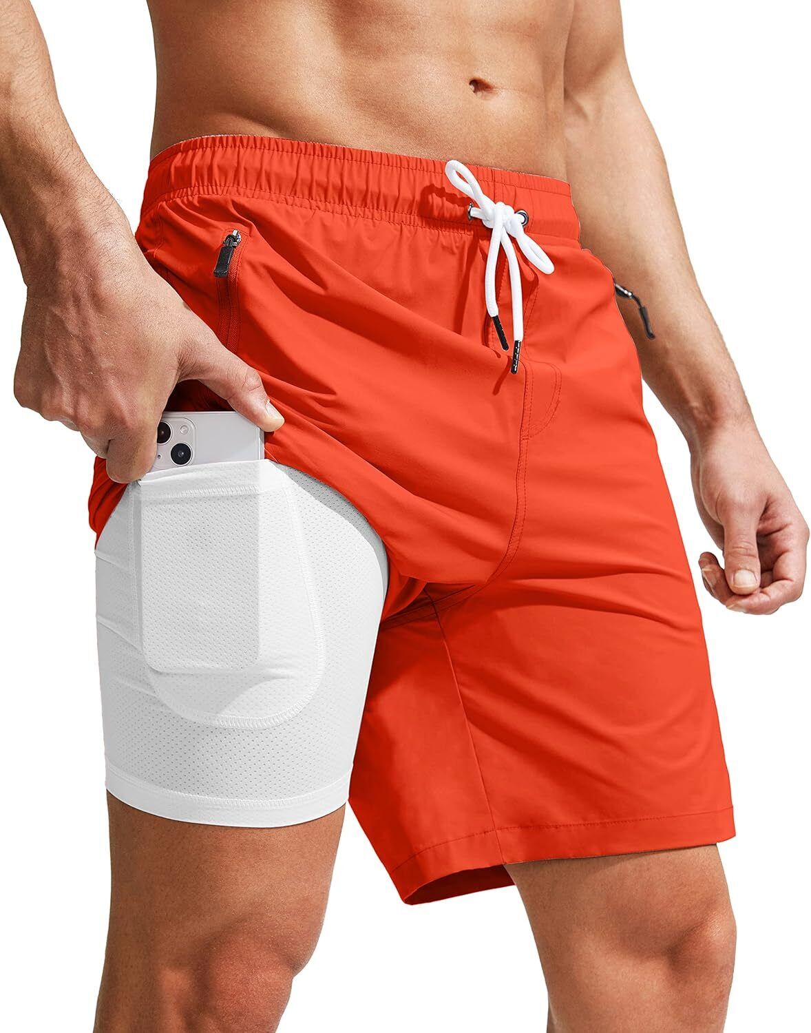 Mens Swim Trunks with Compression Liner Quick Dry Board Shorts Swimsuit Swimwear - Picture 33 of 42