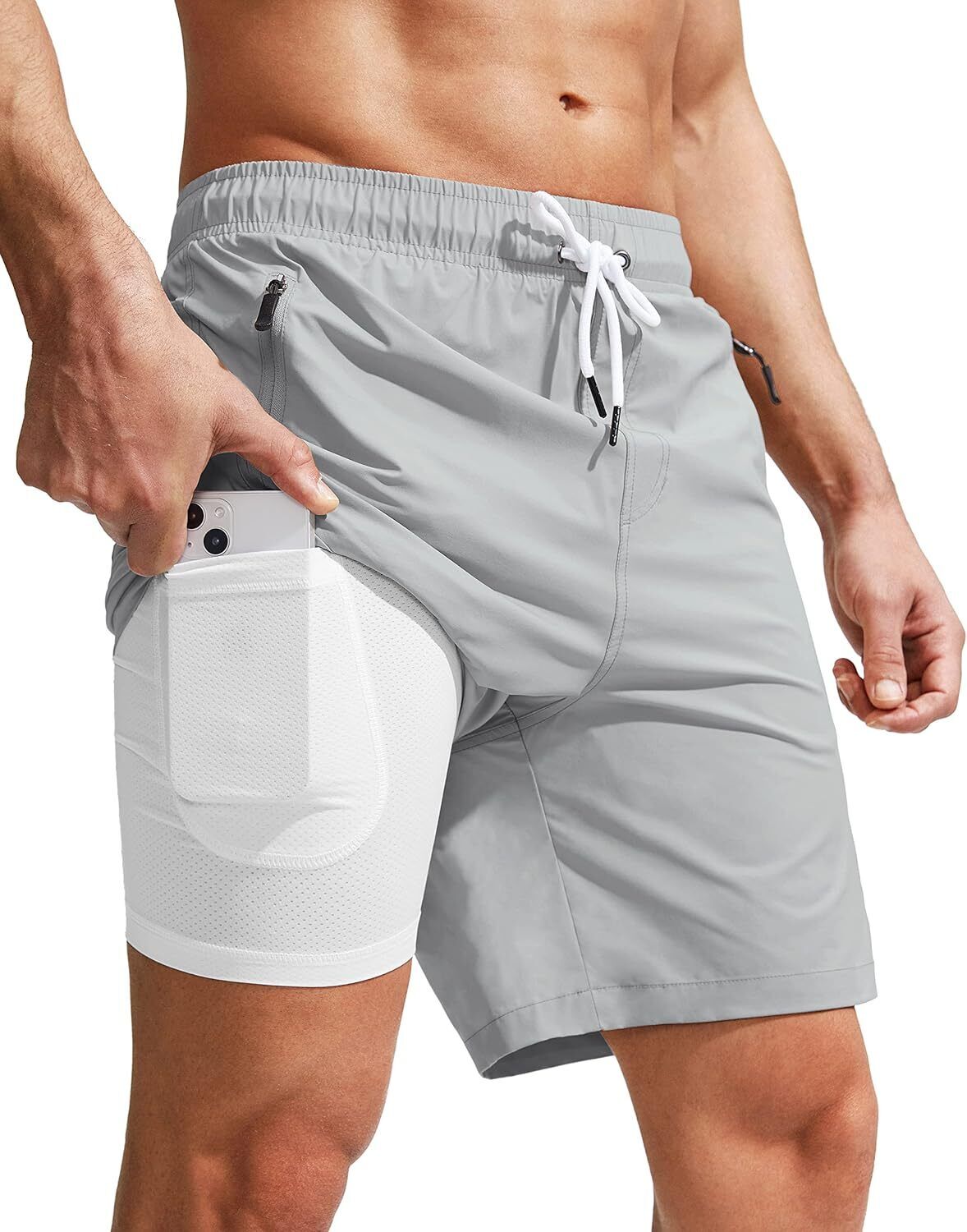 Mens Swim Trunks with Compression Liner Quick Dry Board Shorts Swimsuit Swimwear - Picture 35 of 42