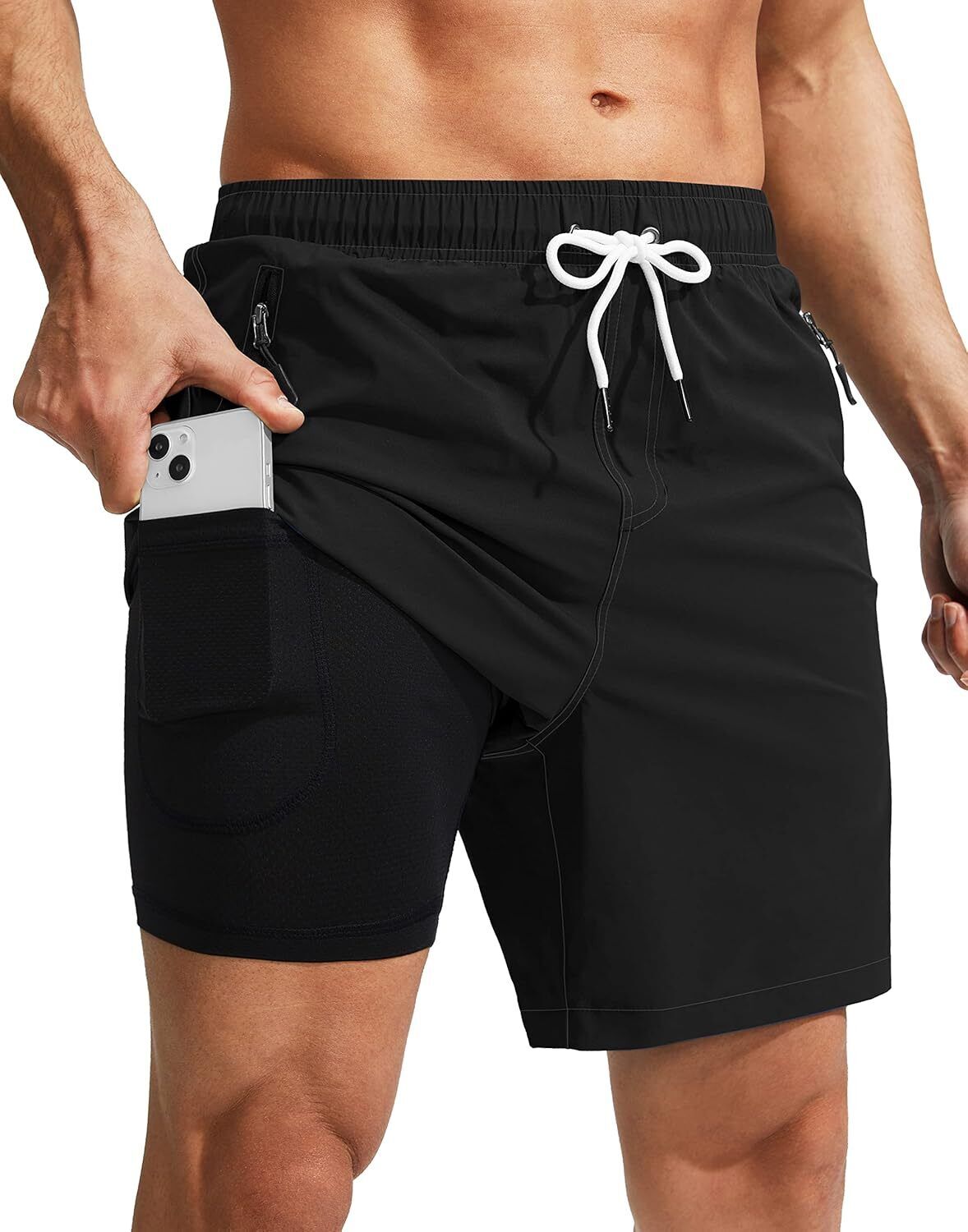 Mens Swim Trunks with Compression Liner Quick Dry Board Shorts Swimsuit Swimwear - Picture 42 of 42