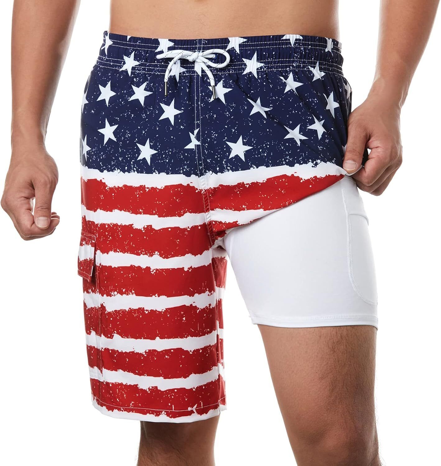 Men's 9" Quick Dry Board Shorts – Compression Liner Cargo Pocket Swim Trunks - Picture 21 of 201