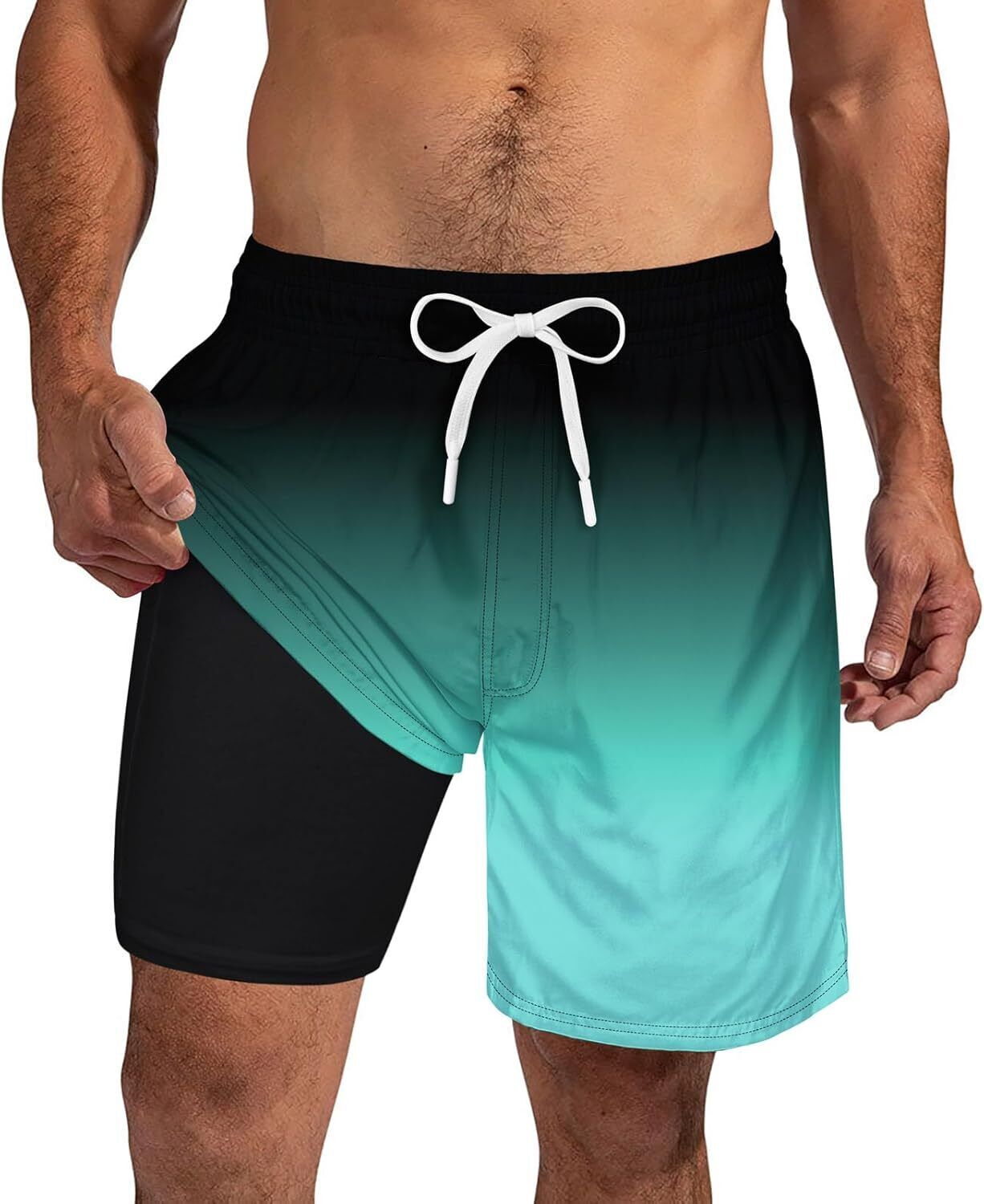 Mens Swim Trunks Compression Liner Quick Dry Swimsuit Swim Shorts Phone Pocket - Picture 23 of 147