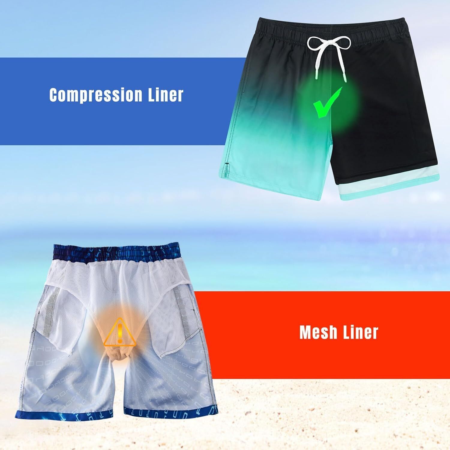 Mens Swim Trunks Compression Liner Quick Dry Swimsuit Swim Shorts Phone Pocket - Picture 24 of 147