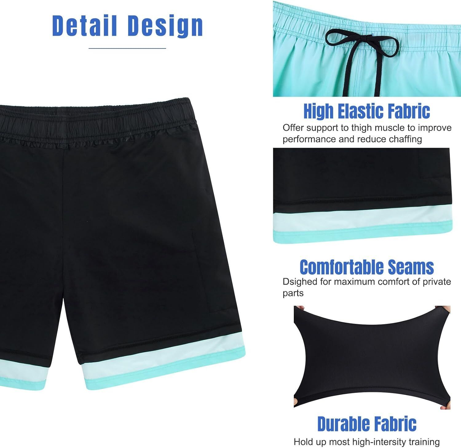 Mens Swim Trunks Compression Liner Quick Dry Swimsuit Swim Shorts Phone Pocket - Picture 25 of 147