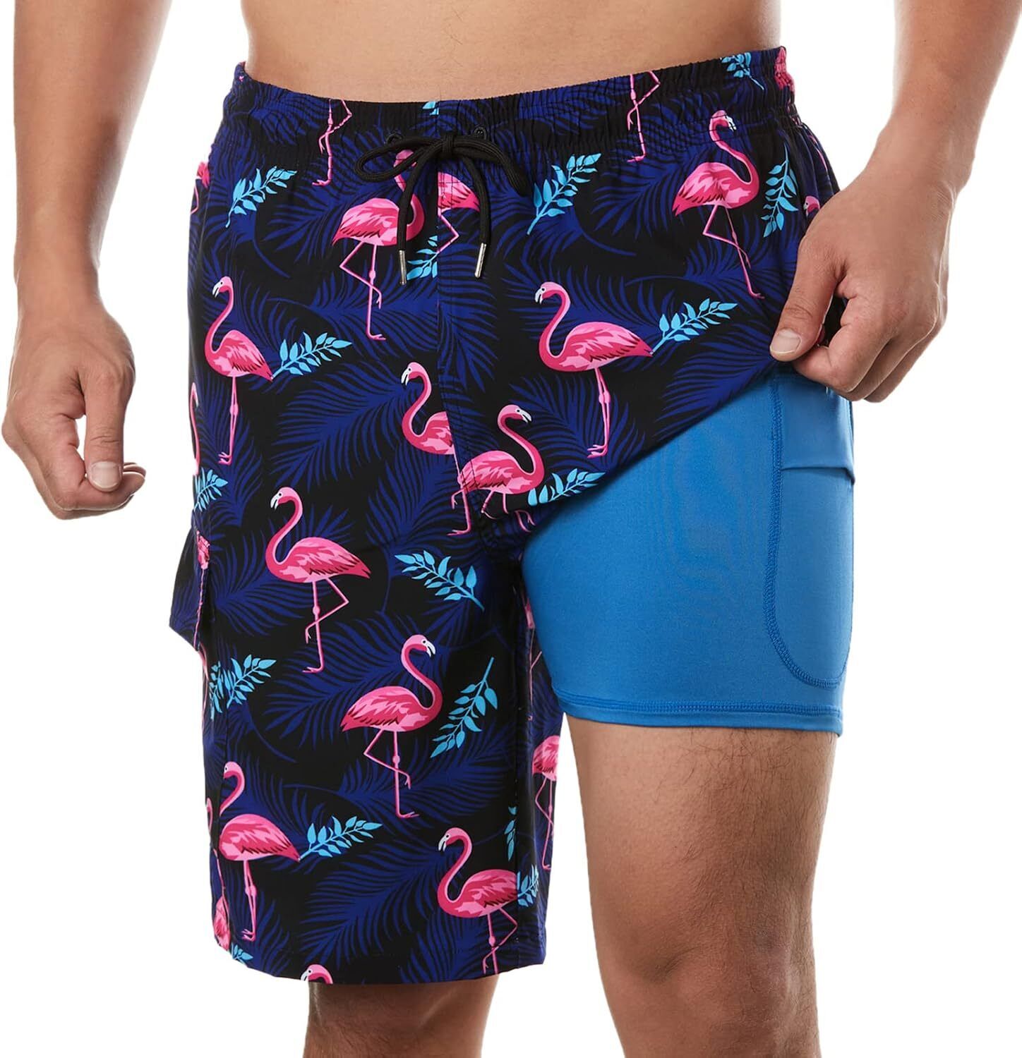 Men's 9" Quick Dry Board Shorts – Compression Liner Cargo Pocket Swim Trunks - Picture 39 of 201