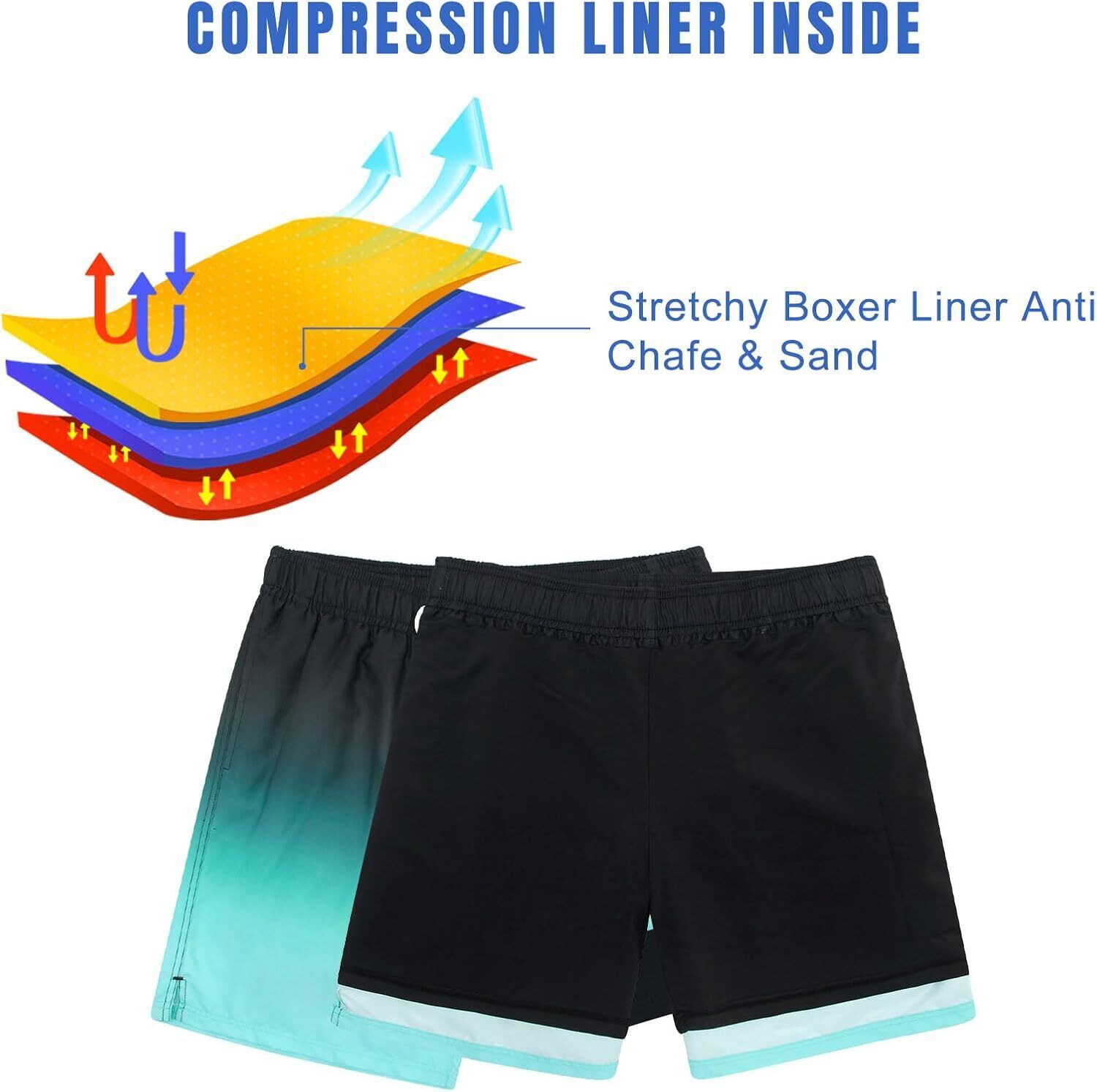 Mens Swim Trunks Compression Liner Quick Dry Swimsuit Swim Shorts Phone Pocket - Picture 26 of 147