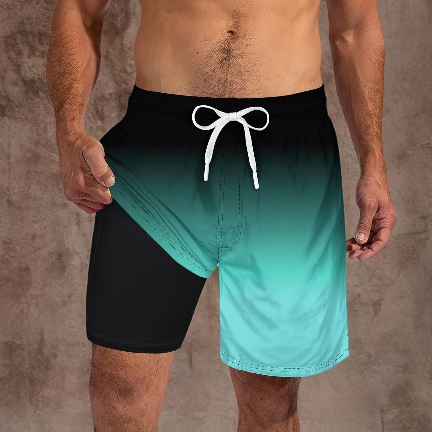 Mens Swim Trunks Compression Liner Quick Dry Swimsuit Swim Shorts Phone Pocket - Picture 27 of 147