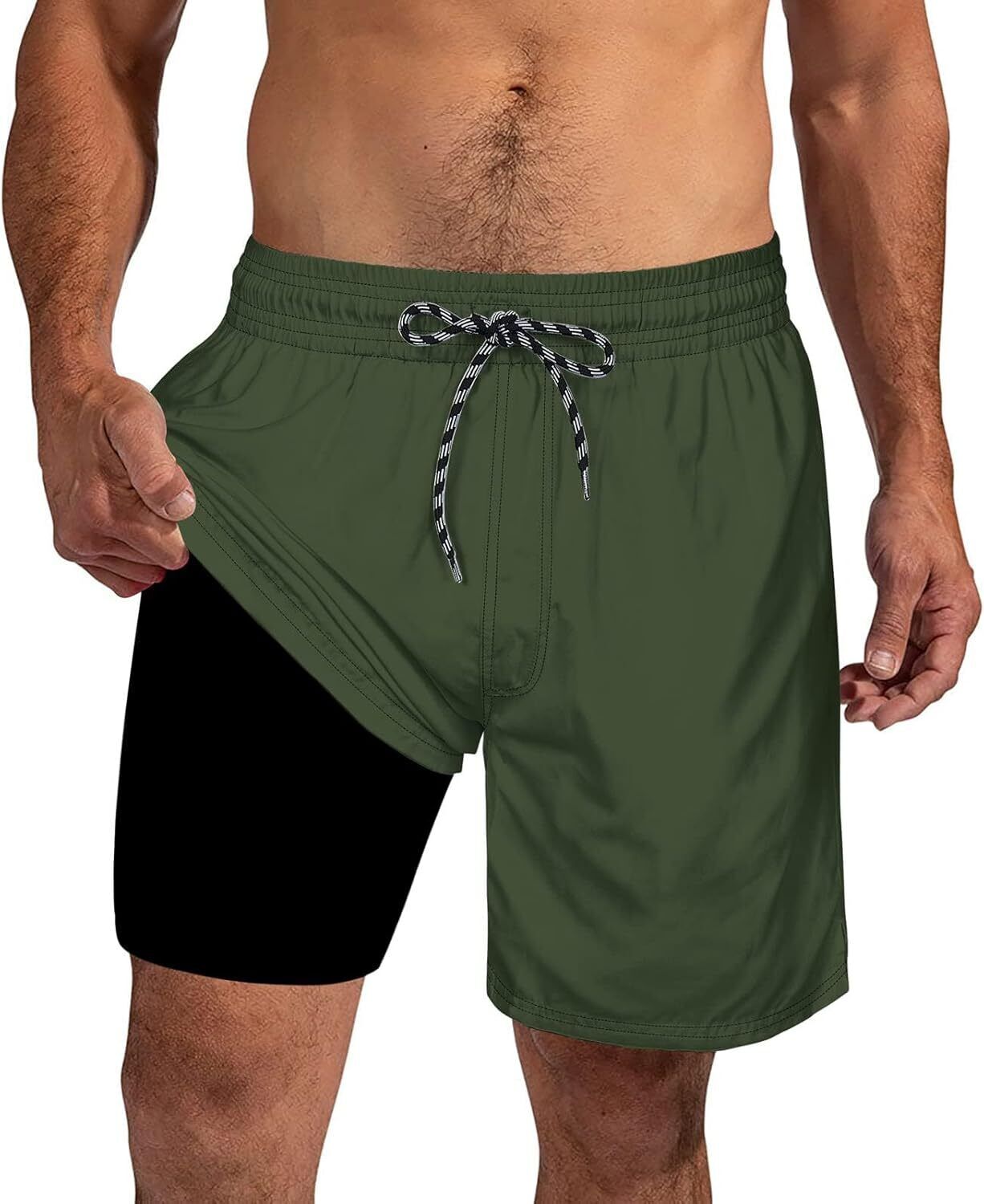 Mens Swim Trunks Compression Liner Quick Dry Swimsuit Swim Shorts Phone Pocket - Picture 28 of 147