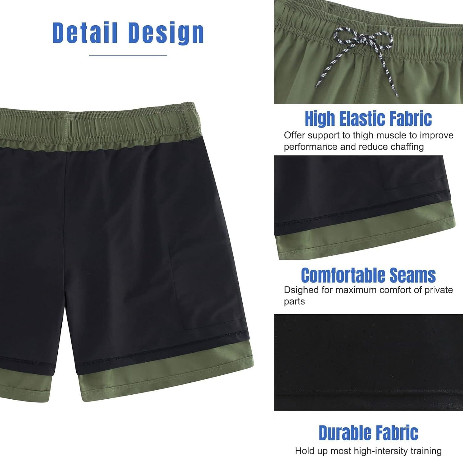 Mens Swim Trunks Compression Liner Quick Dry Swimsuit Swim Shorts Phone Pocket - Picture 30 of 147