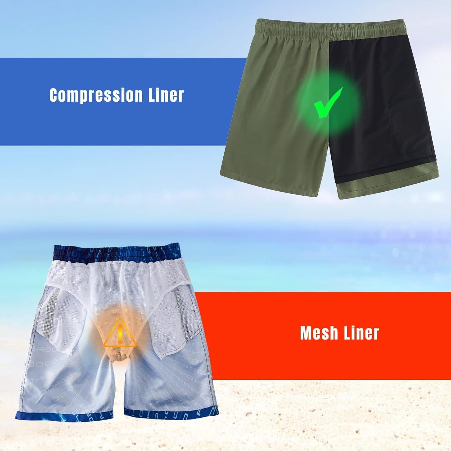 Mens Swim Trunks Compression Liner Quick Dry Swimsuit Swim Shorts Phone Pocket - Picture 31 of 147