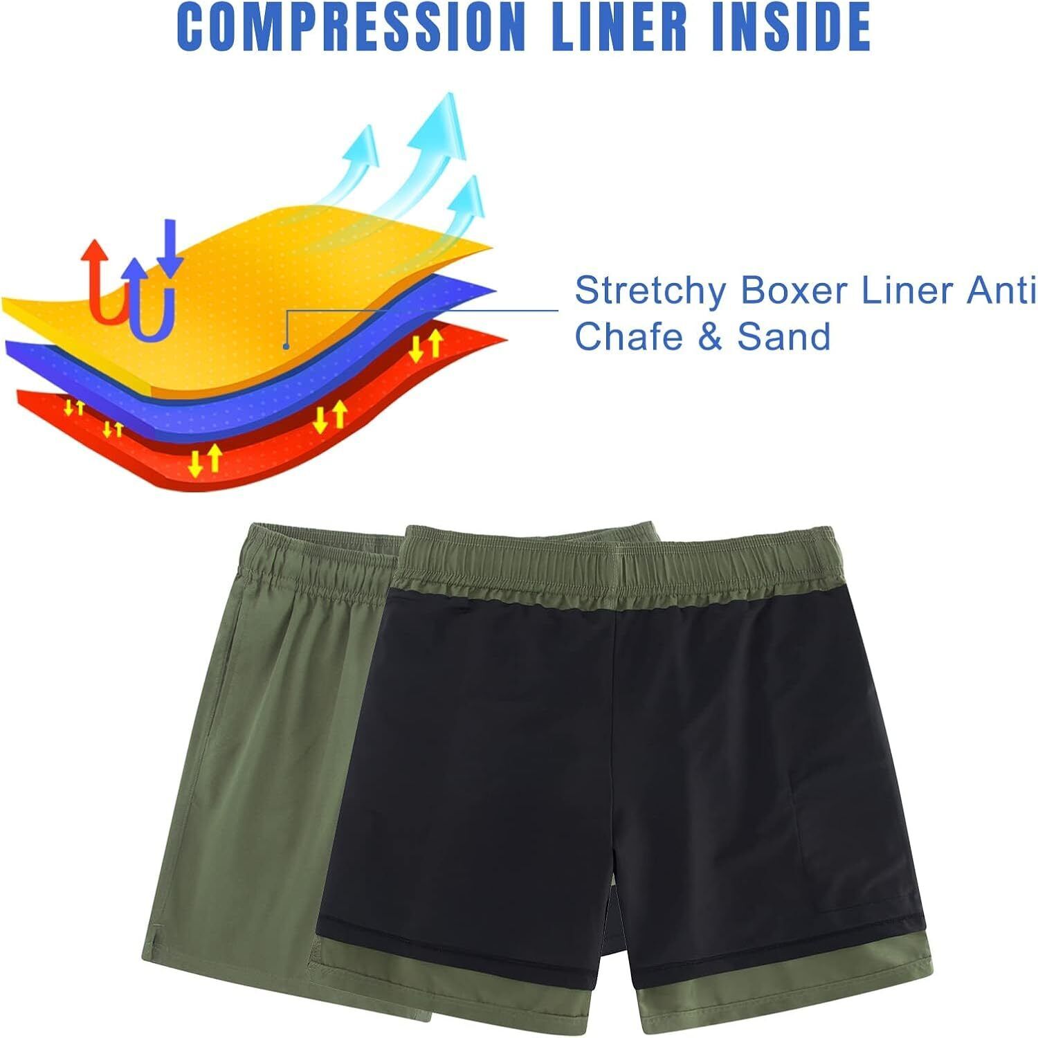 Mens Swim Trunks Compression Liner Quick Dry Swimsuit Swim Shorts Phone Pocket - Picture 32 of 147