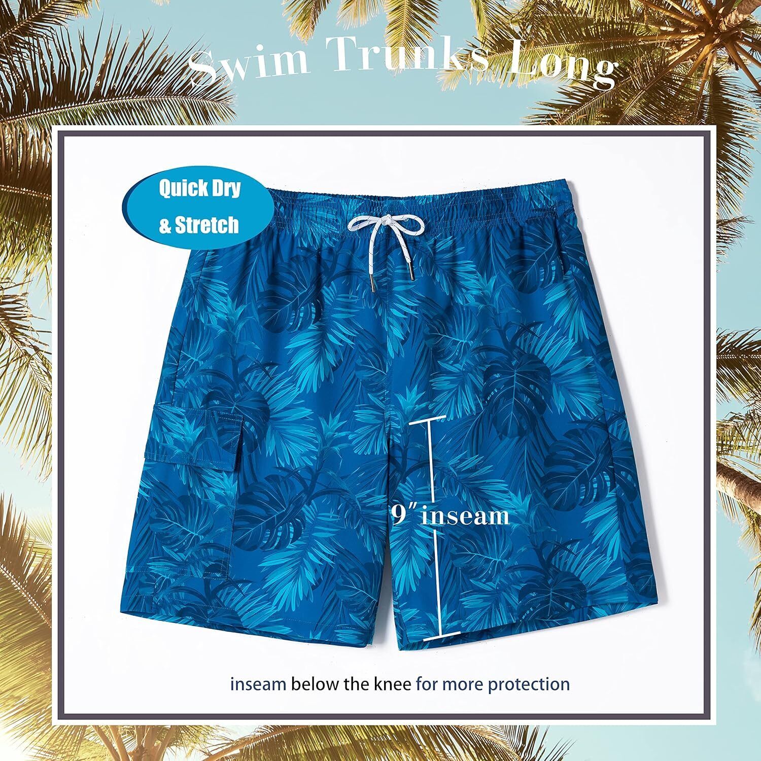 Men's 9" Quick Dry Board Shorts – Compression Liner Cargo Pocket Swim Trunks - Picture 52 of 201