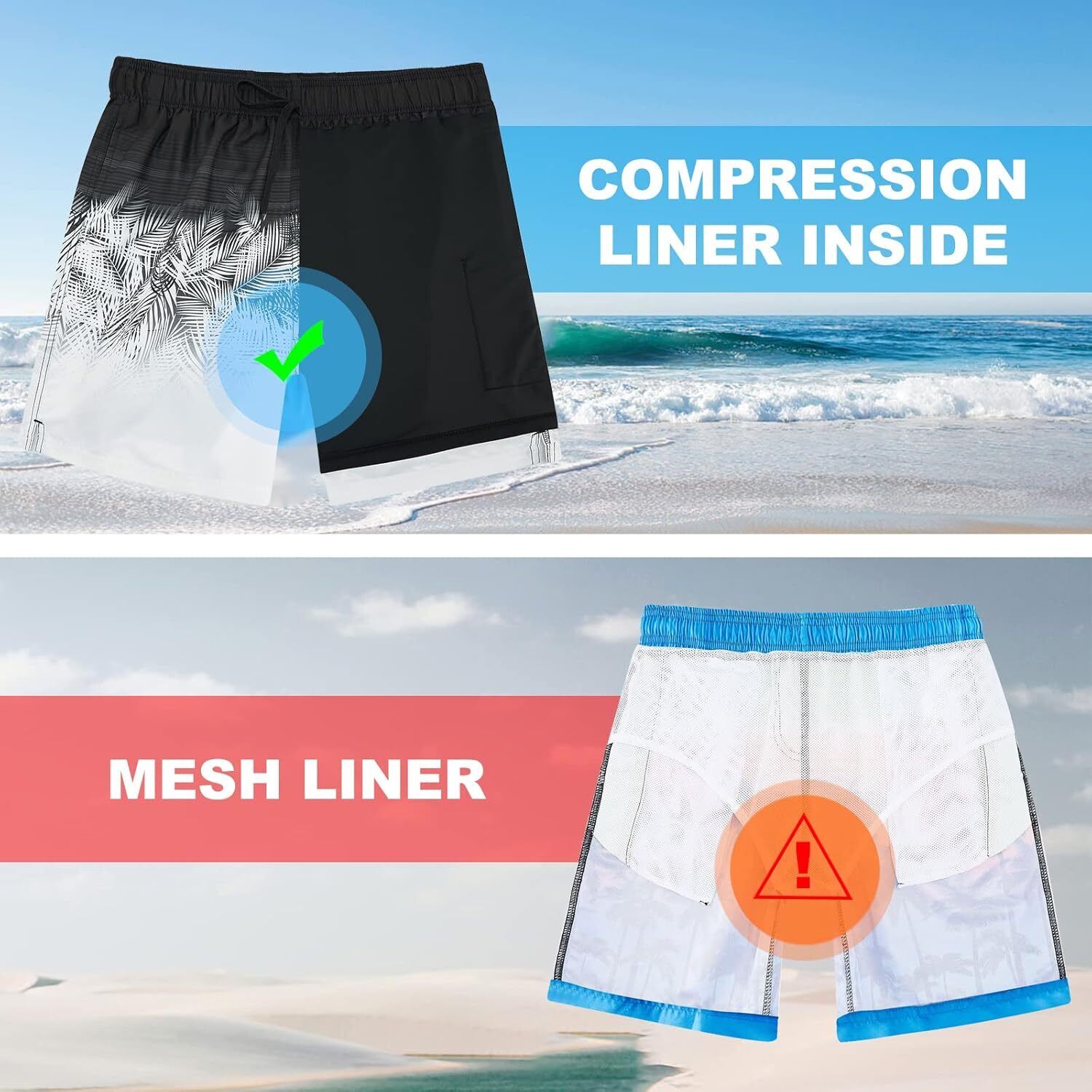 Mens Swim Trunks Compression Liner Quick Dry Swimsuit Swim Shorts Phone Pocket - Picture 36 of 147