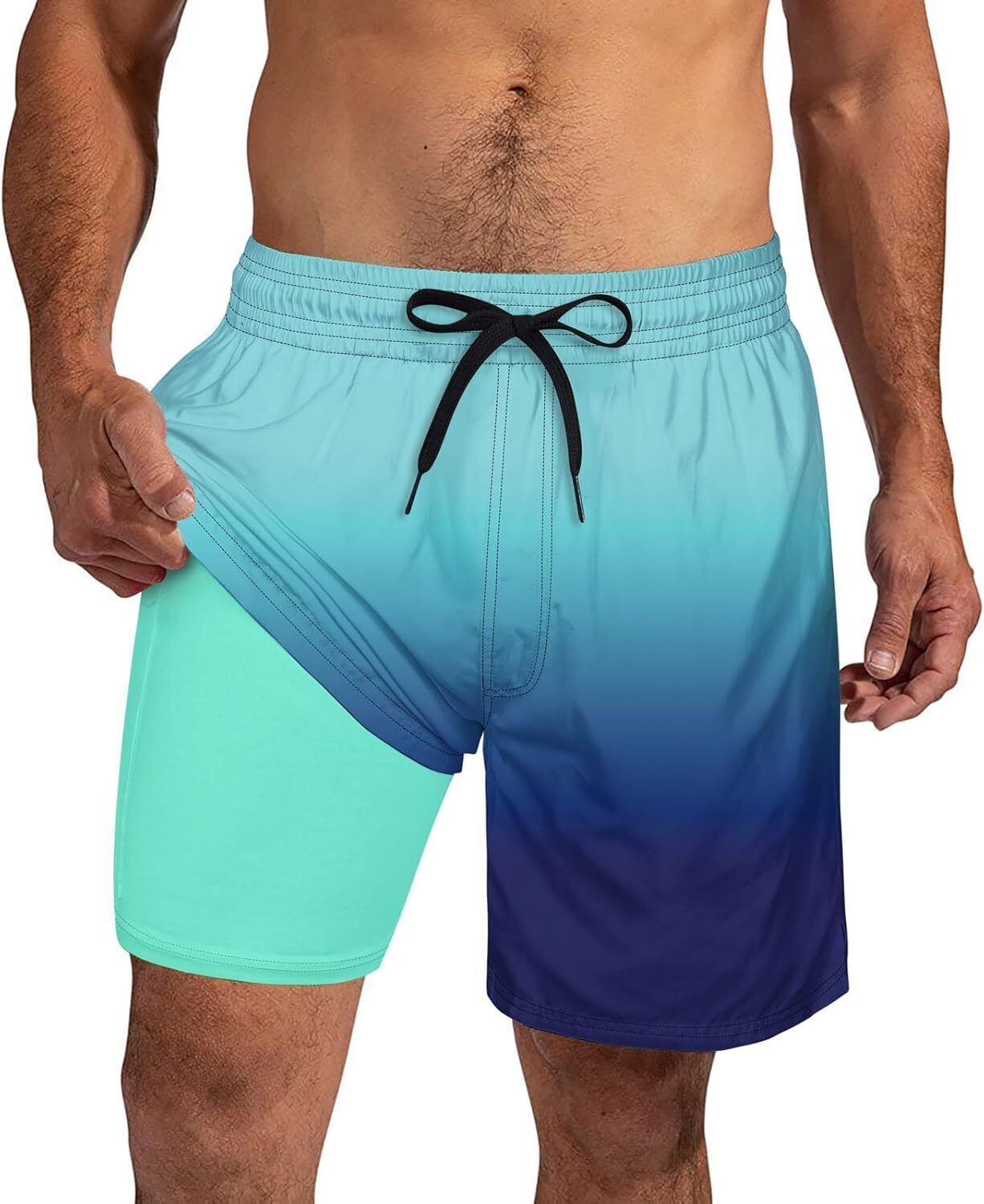 Mens Swim Trunks Compression Liner Quick Dry Swimsuit Swim Shorts Phone Pocket - Picture 37 of 147