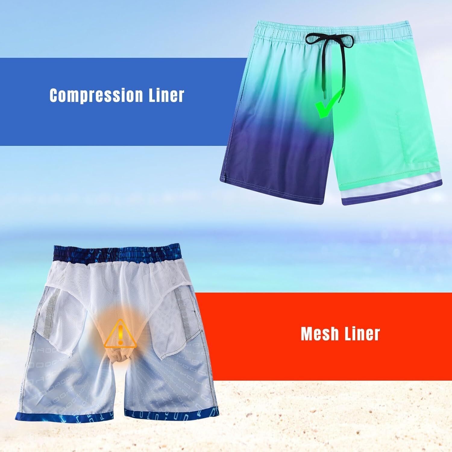 Mens Swim Trunks Compression Liner Quick Dry Swimsuit Swim Shorts Phone Pocket - Picture 38 of 147