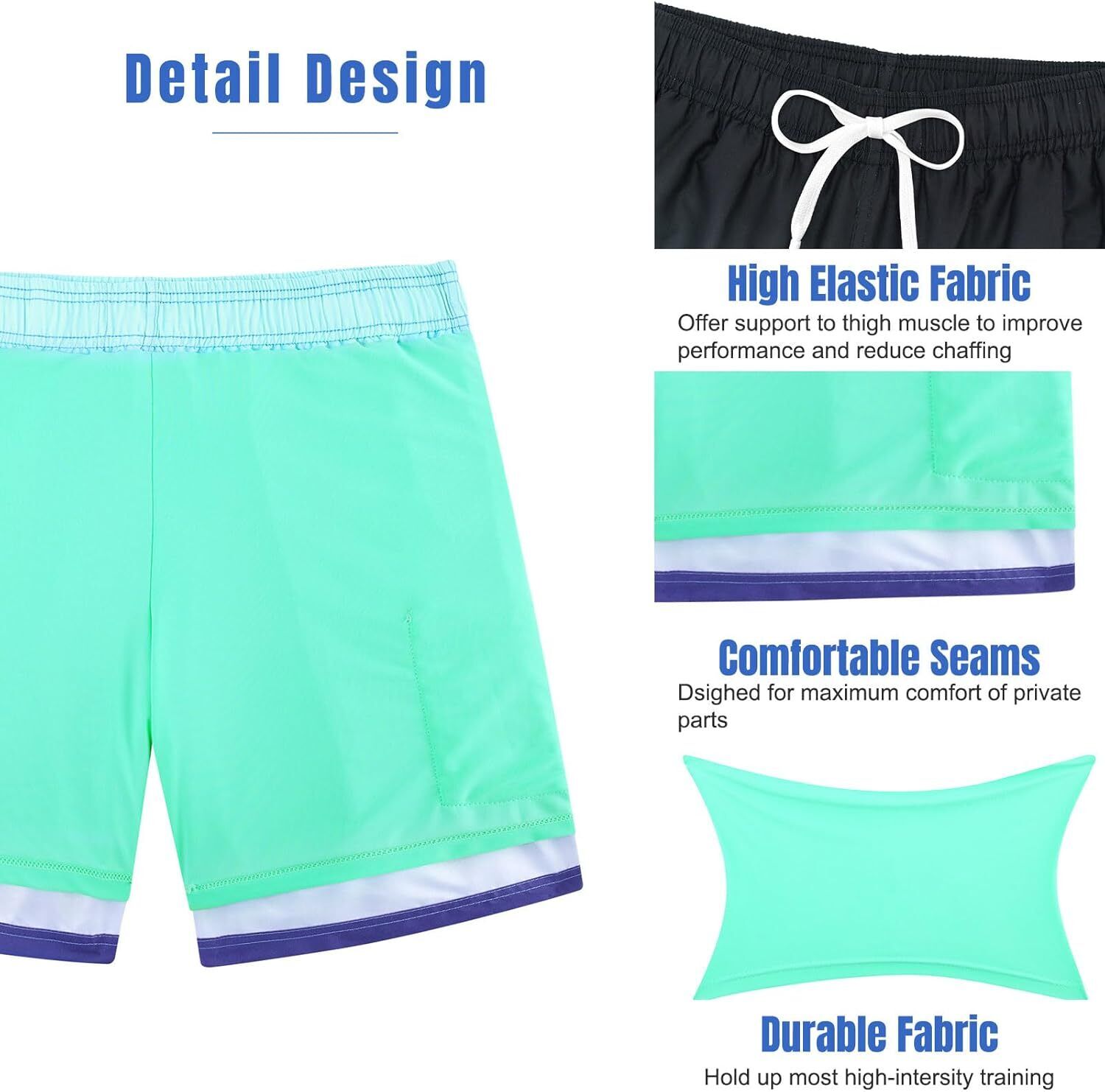 Mens Swim Trunks Compression Liner Quick Dry Swimsuit Swim Shorts Phone Pocket - Picture 39 of 147